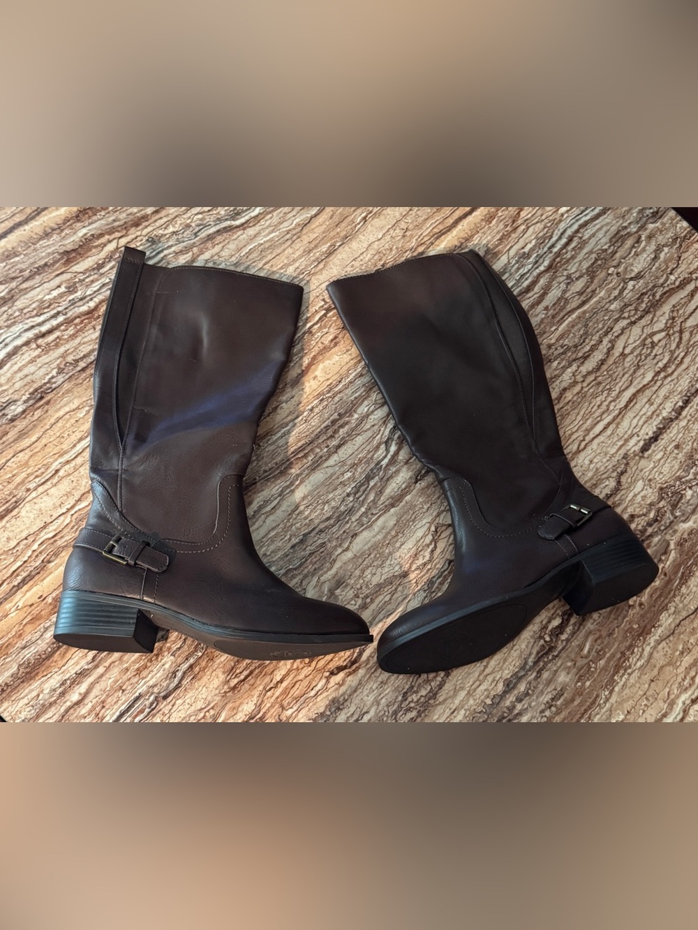 New Chaps Women's Knee High Tall Dark Brown Leather Boots - Size 7.5B